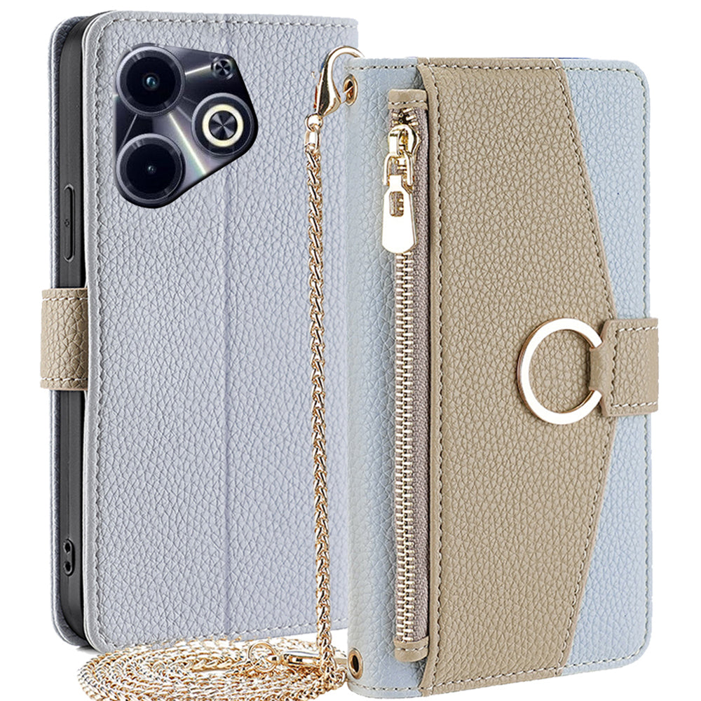 Leather Case for Transsion Infinix Hot 40i Makeup Mirror Zipper Pocket Phone Cover with Shoulder Strap Leather Case for Transsion Infinix Hot 40i Makeup Mirror Zipper Pocket Phone Cover with Shoulder Strap
